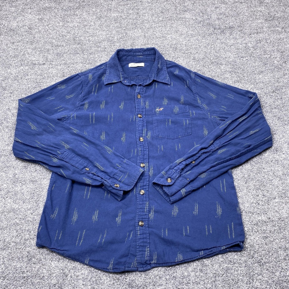 Hollister Shirt Mens Medium Blue Geometric Long Sleeve Button Casual Everyday